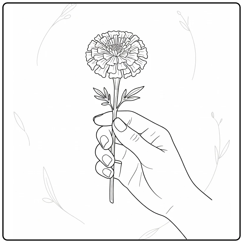 Goudsbloem kleurplaat met hand en ronde bloem