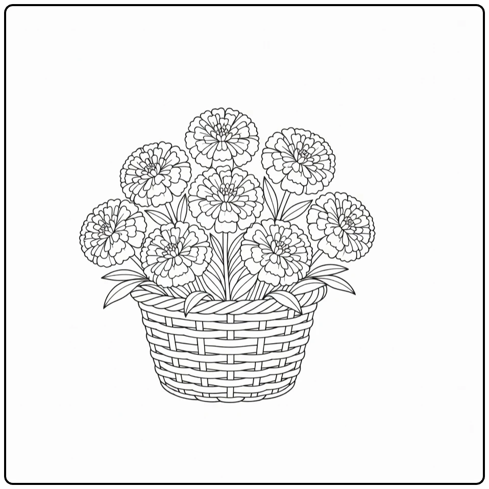 Goudsbloem kleurplaat met bloemen in mandje