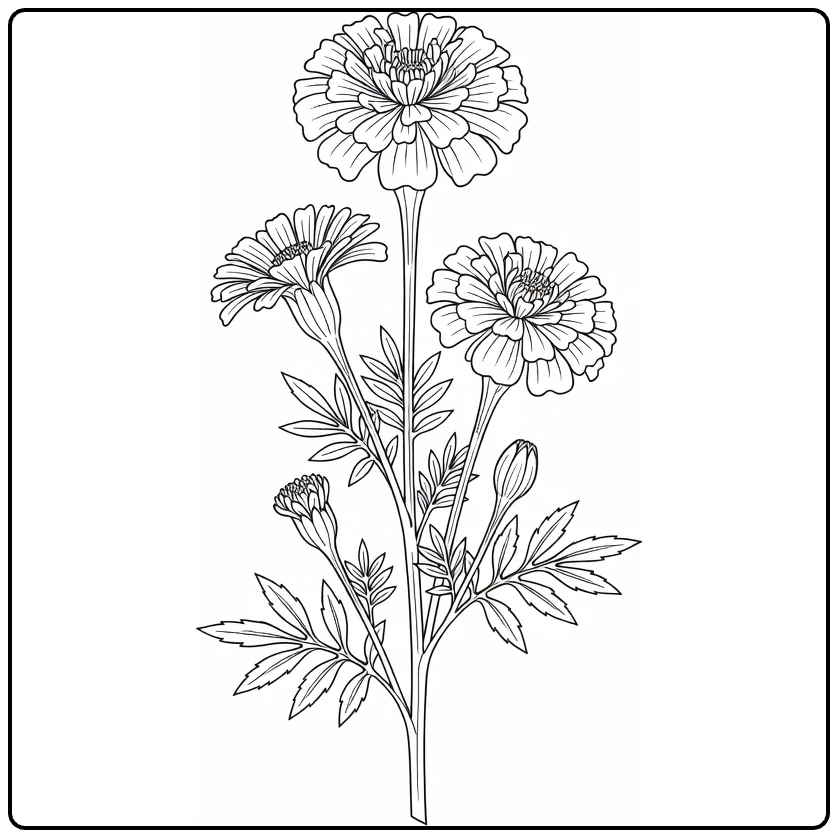 Goudsbloem kleurplaat botanische studie stengel met bloemen
