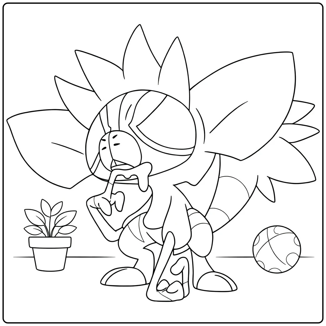 Grafaiai Kleurplaat Pokémon met plant en basketbal