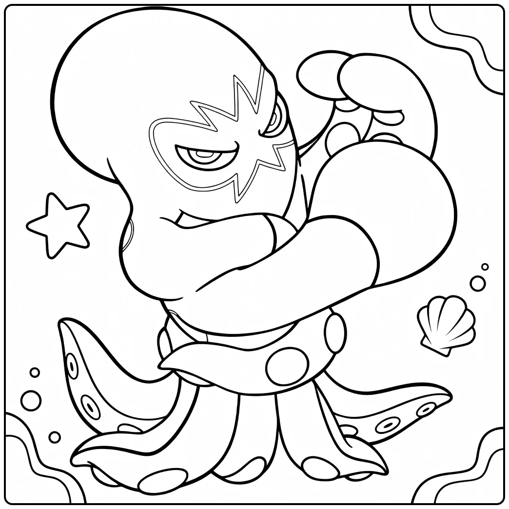 Grapploct Kleurplaat: stoere worstel octopus Pokémon