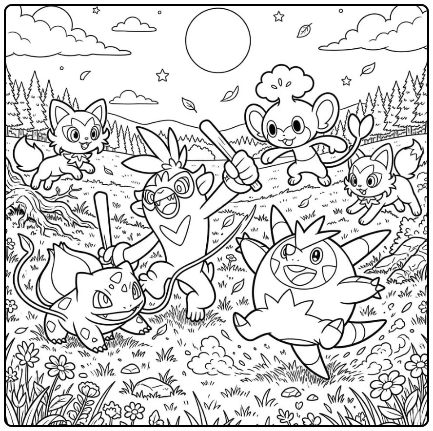 Gras pokemon kleurplaat met schattige grass Pokémon