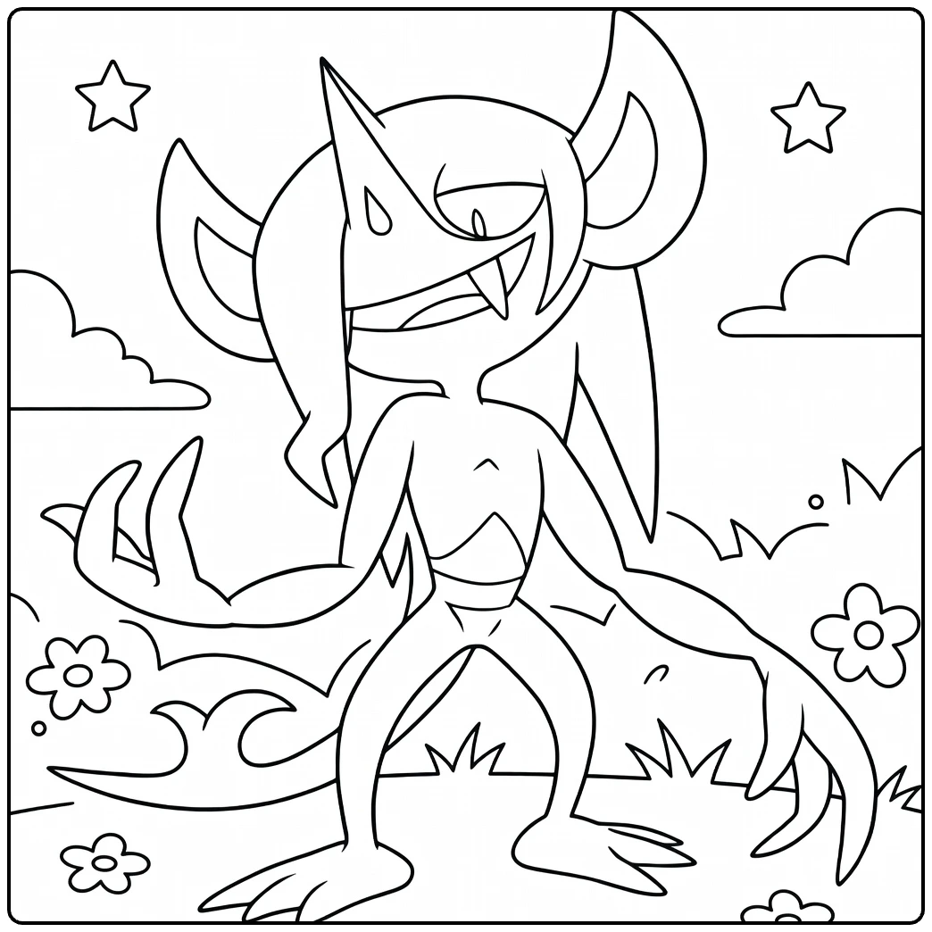 Morgrem Kleurplaat: Pokémon met klauwen, sterren, wolken