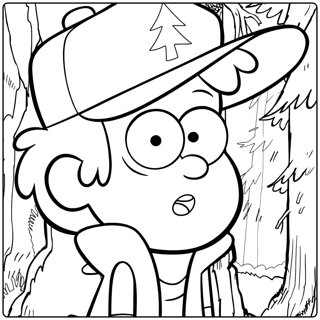Gravity Falls Kleurplaat Dipper in het bos