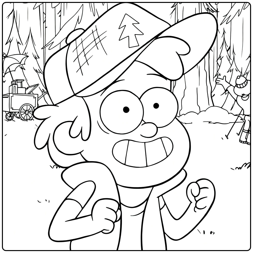 Gravity Falls Kleurplaat Dipper in het bos