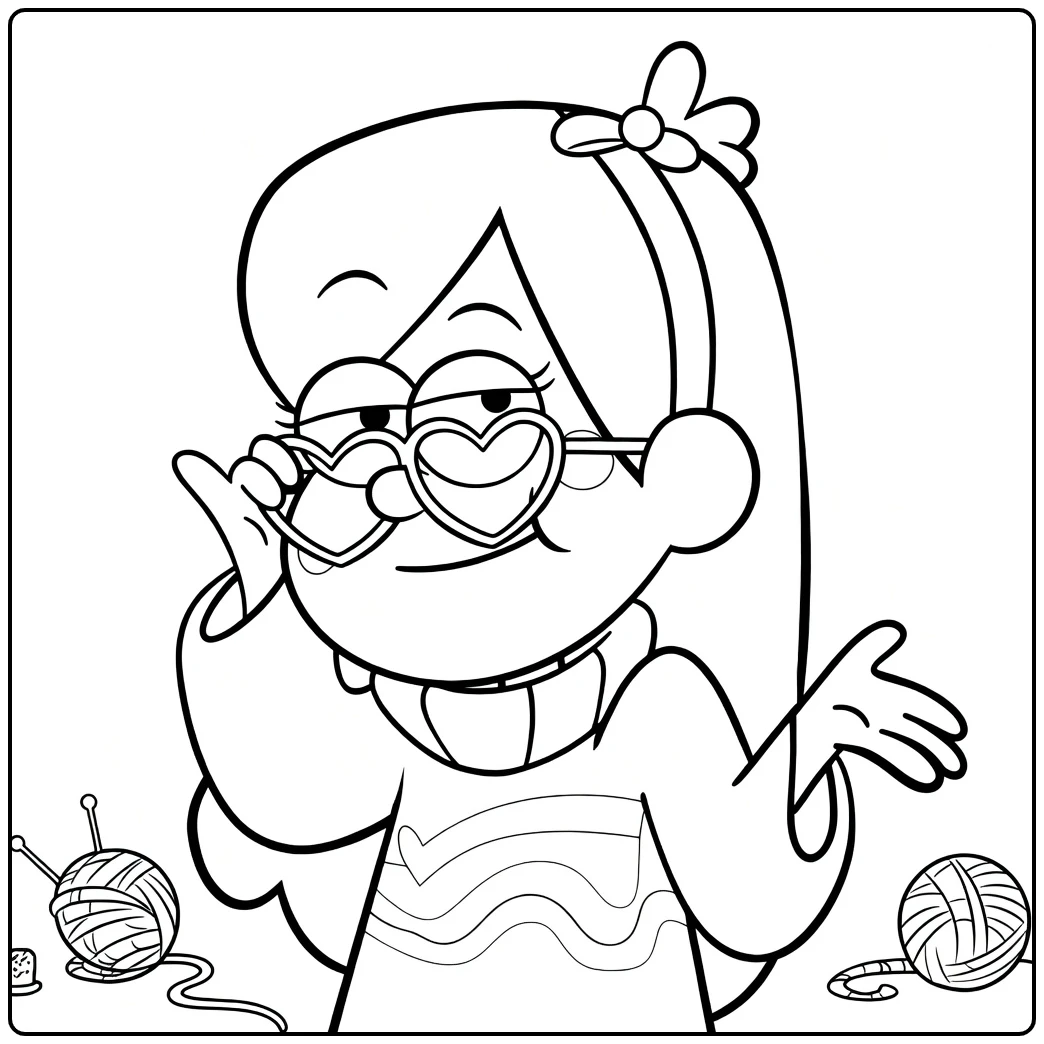 Gravity Falls Kleurplaat Mabel met hartjesbril