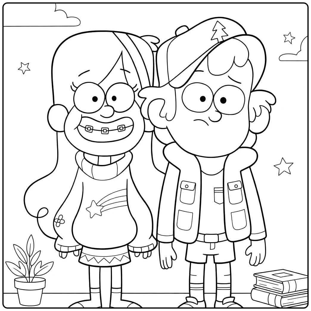 Gravity Falls Kleurplaat Mabel en Dipper samen