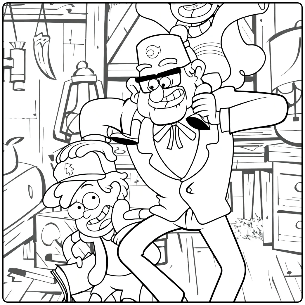 Gravity Falls Kleurplaat Dipper en Stan in dynamische pose