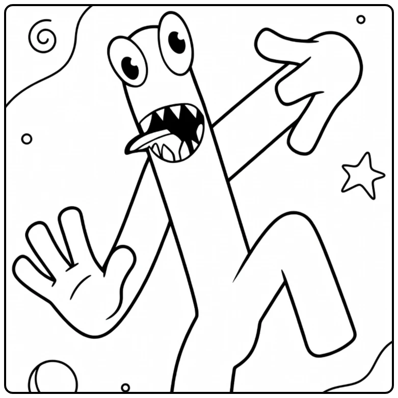 Green Rainbow Friends Kleurplaat van een grappig monster