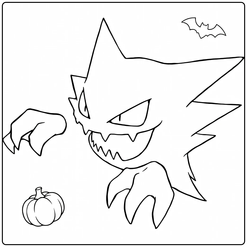 Haunter Kleurplaat met griezelige pompoen en vleermuis