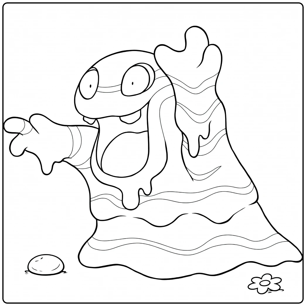 Grimer Alolan Form Kleurplaat: slijmerig Pokémon met druipende armen
