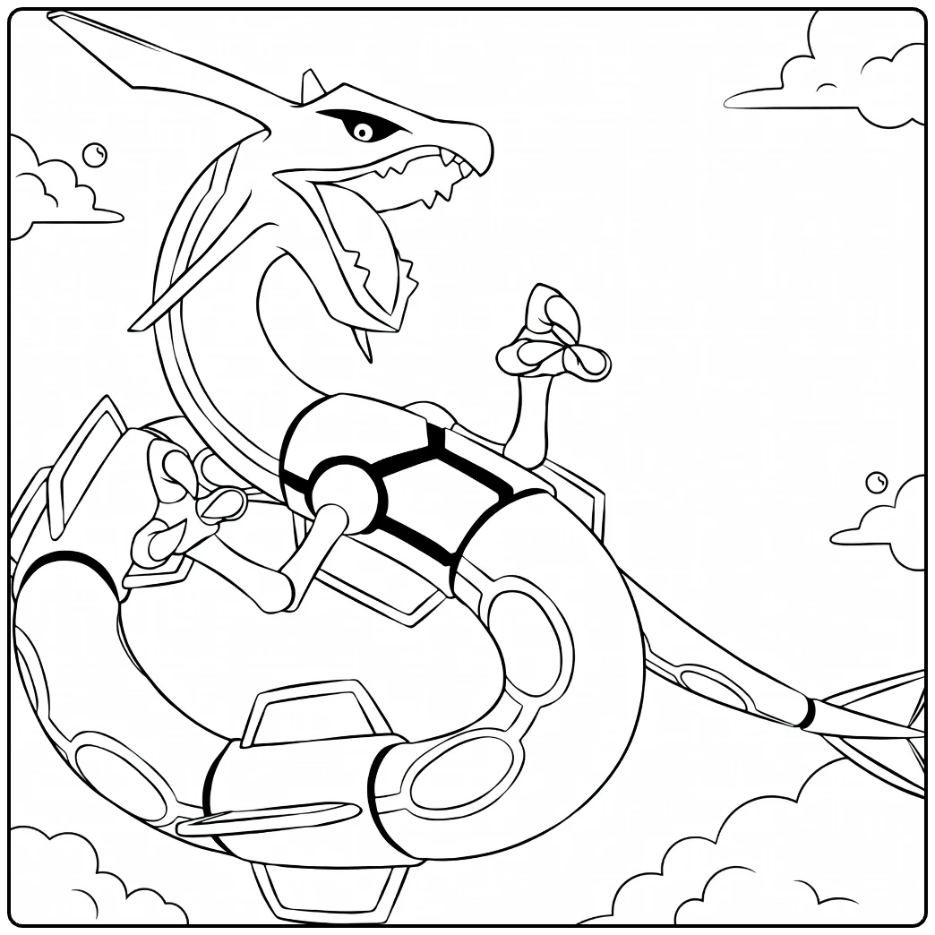 Groudon Kleurplaat Rayquaza brullend in wolken