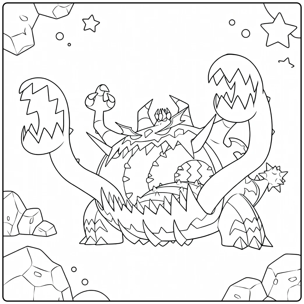 Guzzlord Kleurplaat: Ultra Beast Pokémon monster om in te kleuren