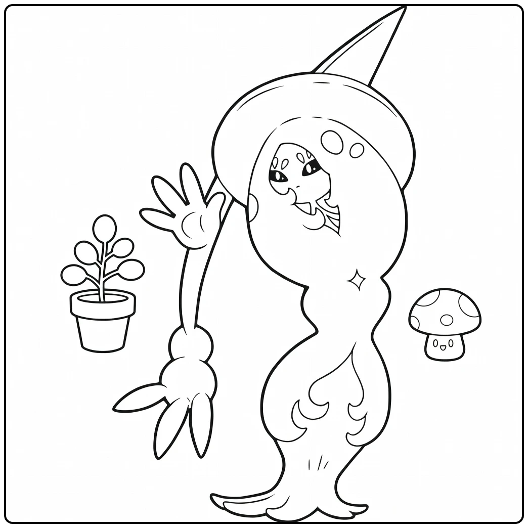 Hatterene Kleurplaat wuivende Pokémon heks met plant