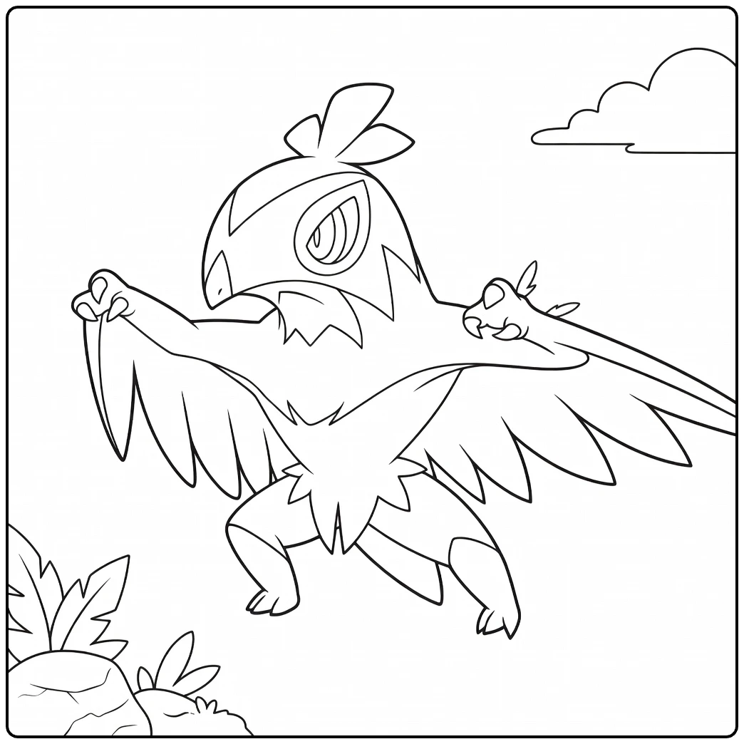 Hawlucha Kleurplaat: vechtende Pokémon met vleugels uit