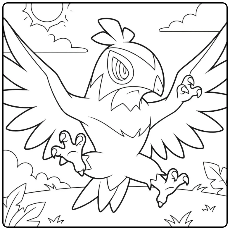 Hawlucha Kleurplaat: vliegende Pokémon met klauwen en vleugels