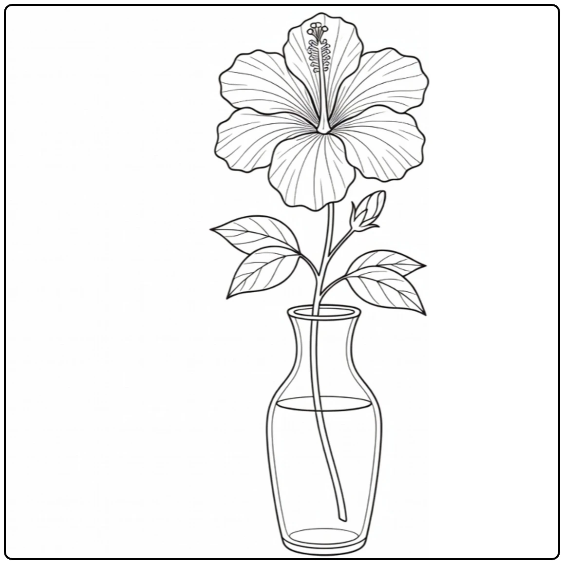 Hibiscus kleurplaat met bloem in glazen vaas
