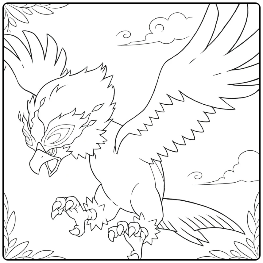 Hisuian Braviary Kleurplaat: vliegende Pokémon met klauwen