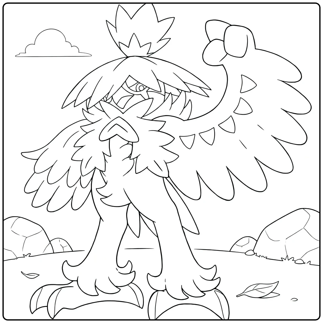 Hisuian Decidueye Kleurplaat Pokémon uil met bladeren