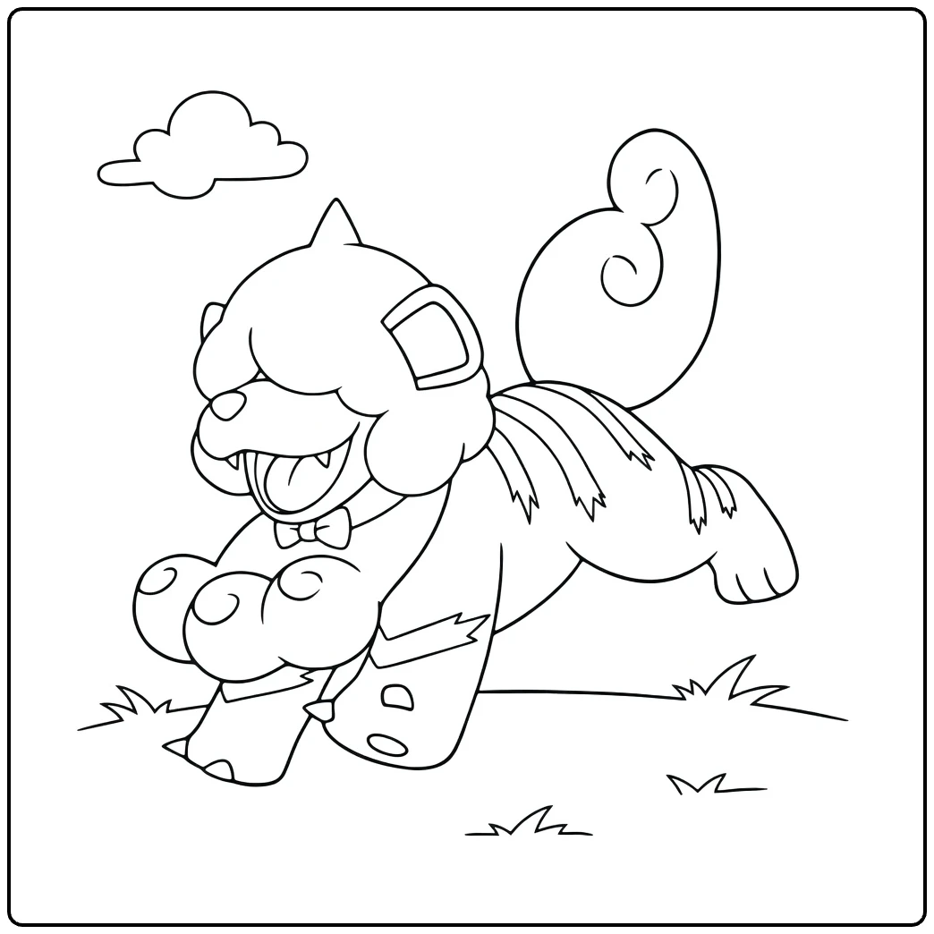 Hisuian Growlithe kleurplaat rennend met tong uit