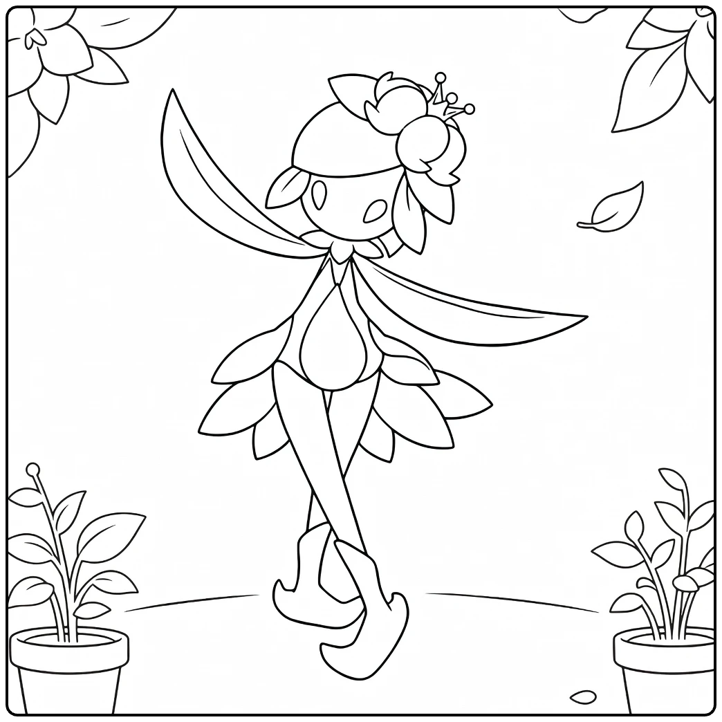 Hisuian Lilligant Kleurplaat dansend met bloemen