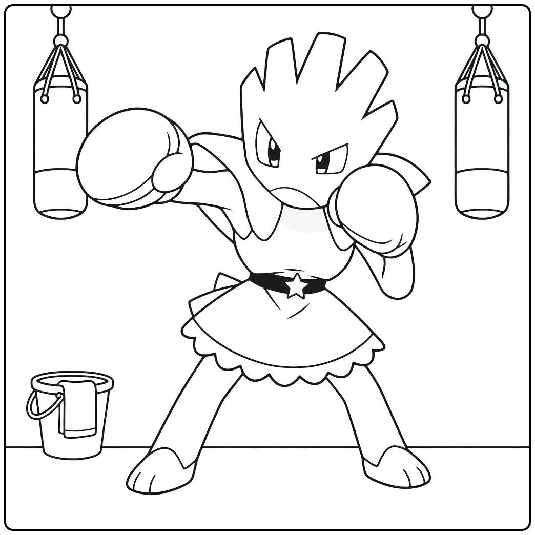 Hitmonchan Kleurplaat bokst met handschoenen