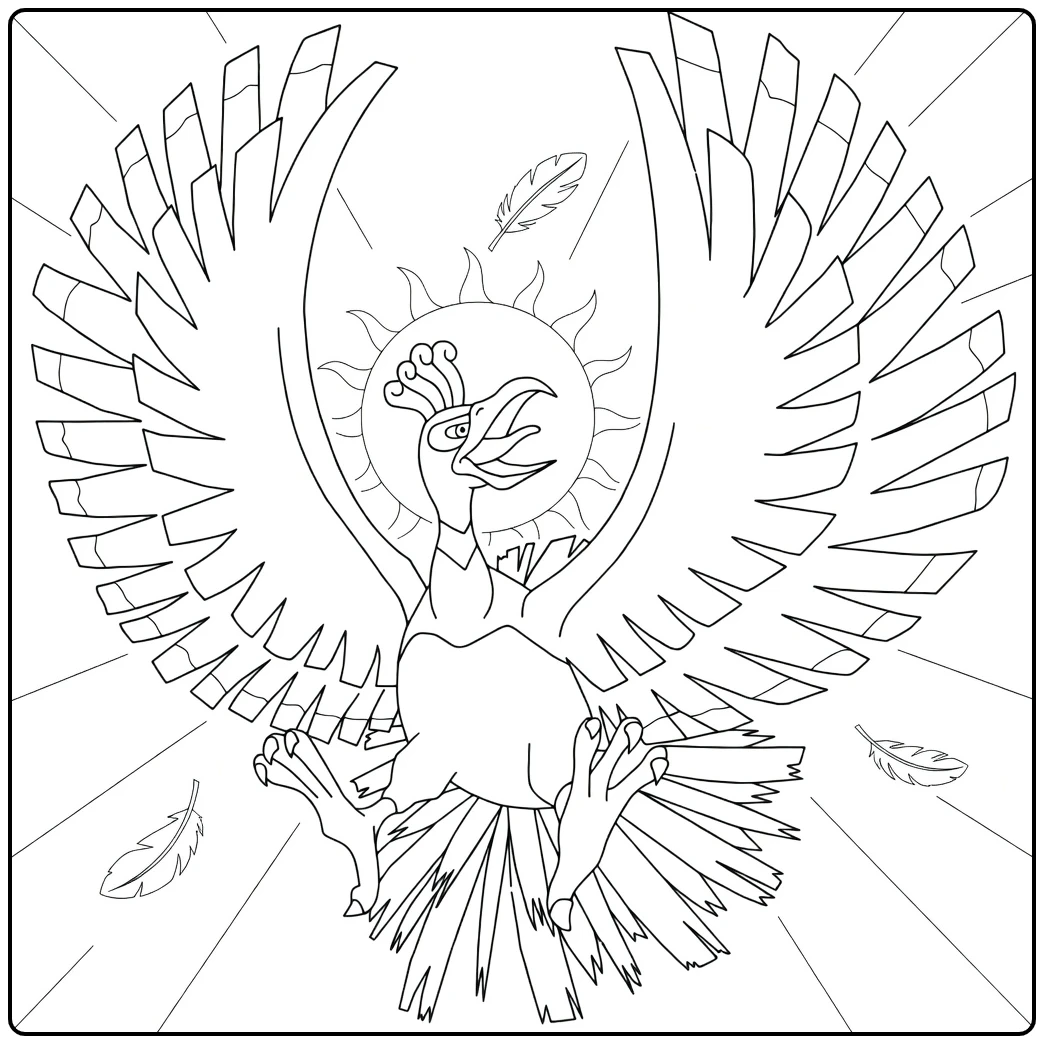 Ho-oh Kleurplaat: legendarische Pokémon met zon en veren