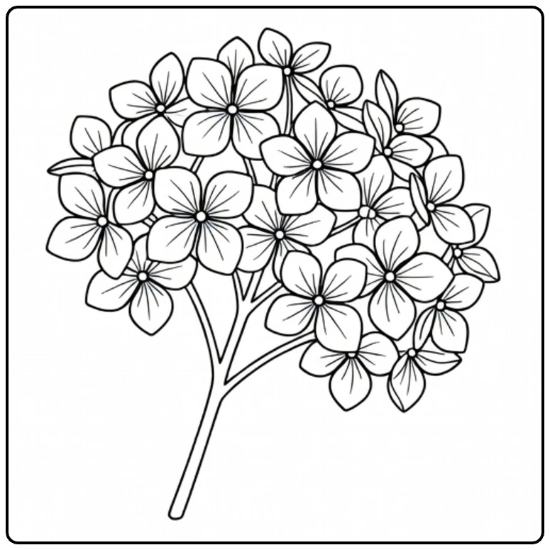 hortensia kleurplaat met tak over wenskaart