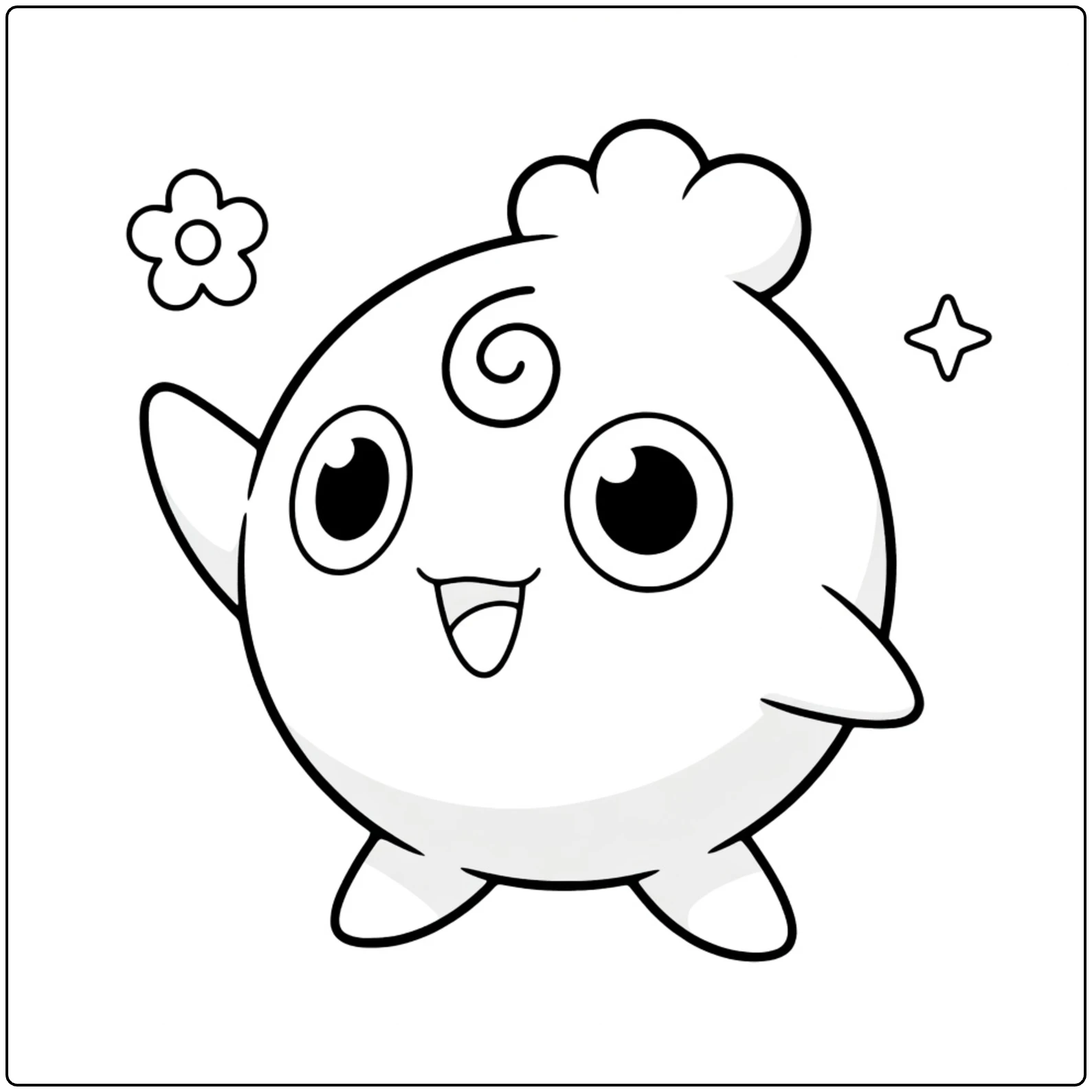 Igglybuff Kleurplaat schattig zwaaiend met bloem ster