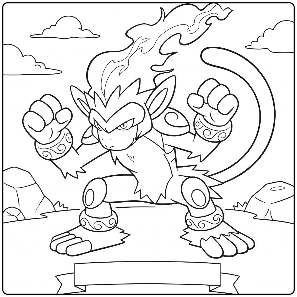 Infernape Kleurplaat: vurige Pokémon in strijdpose