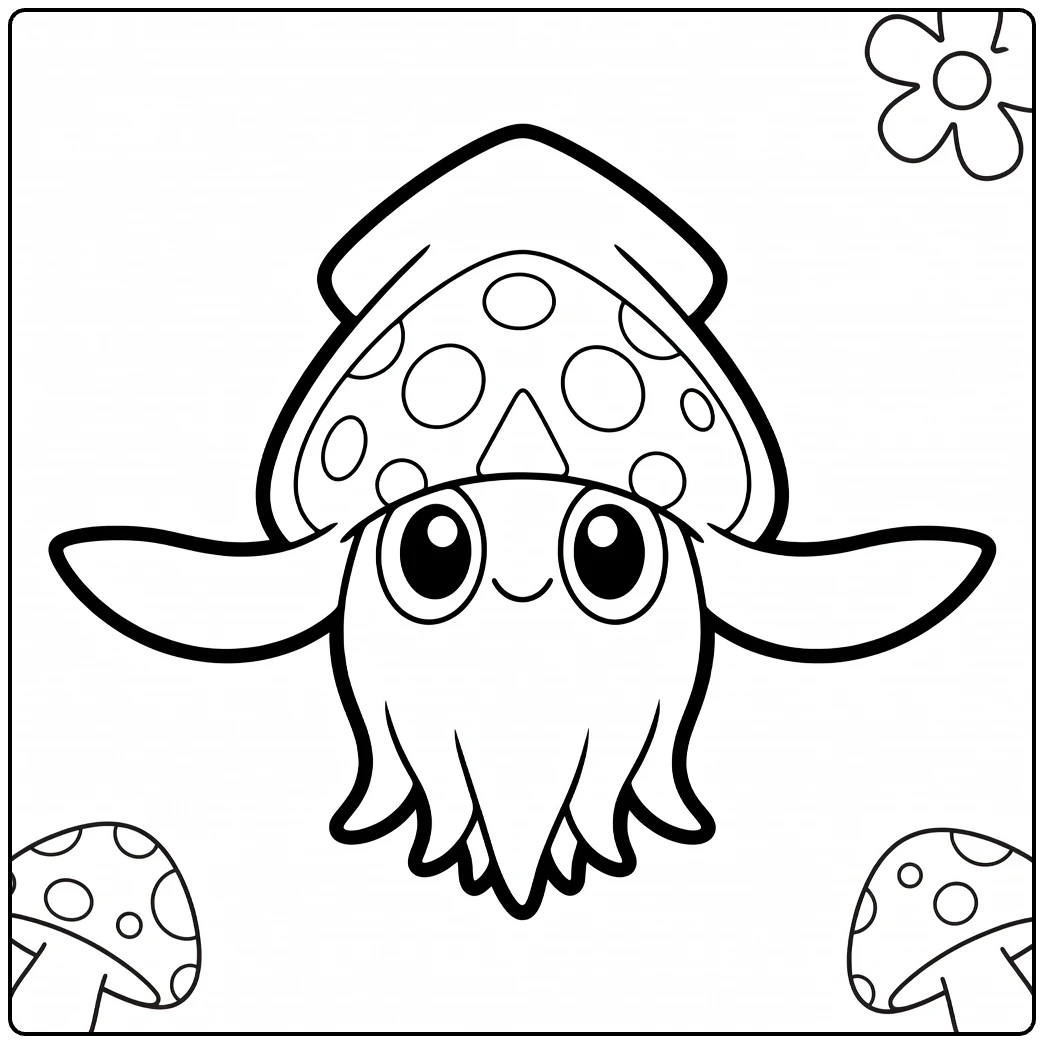 Inkay Kleurplaat - schattige Pokémon inktvis met paddestoelen