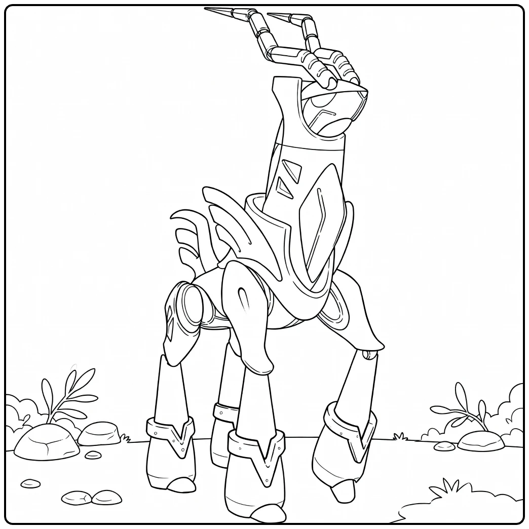 Iron Crown Kleurplaat robotgiraffe met mechanische poten