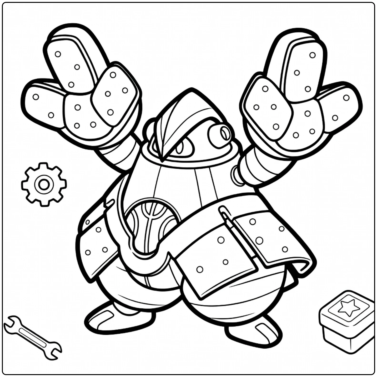 Iron Hands Kleurplaat: stoere robot Pokémon met ijzeren handen