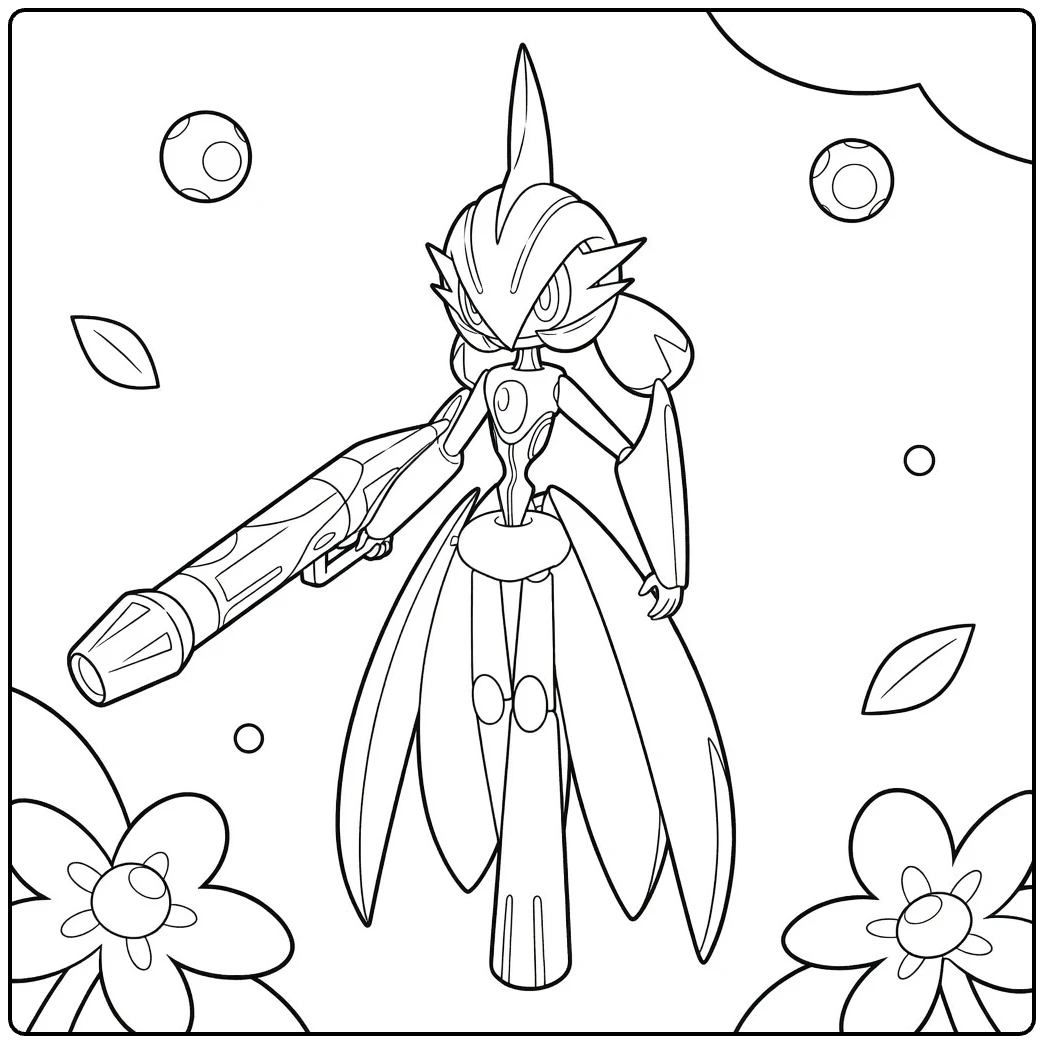 Iron Valiant Kleurplaat met kanon Poké Balls bloemen