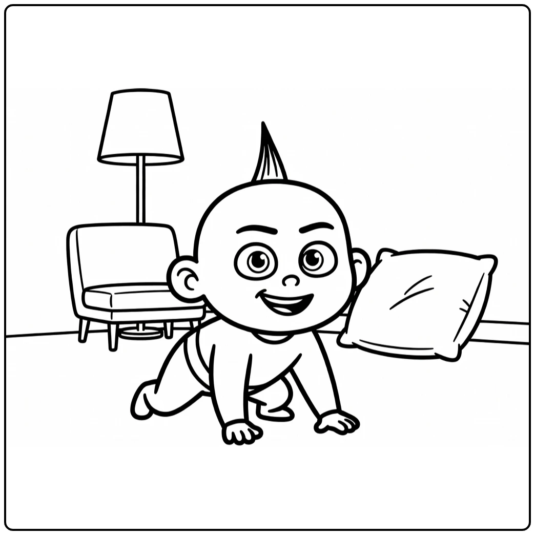 Jack-Jack Kleurplaat baby kruipt met superheldenblik