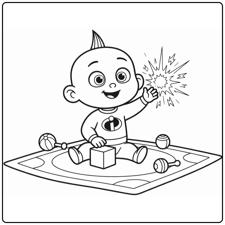 Jack-Jack Kleurplaat baby met blok op vloer