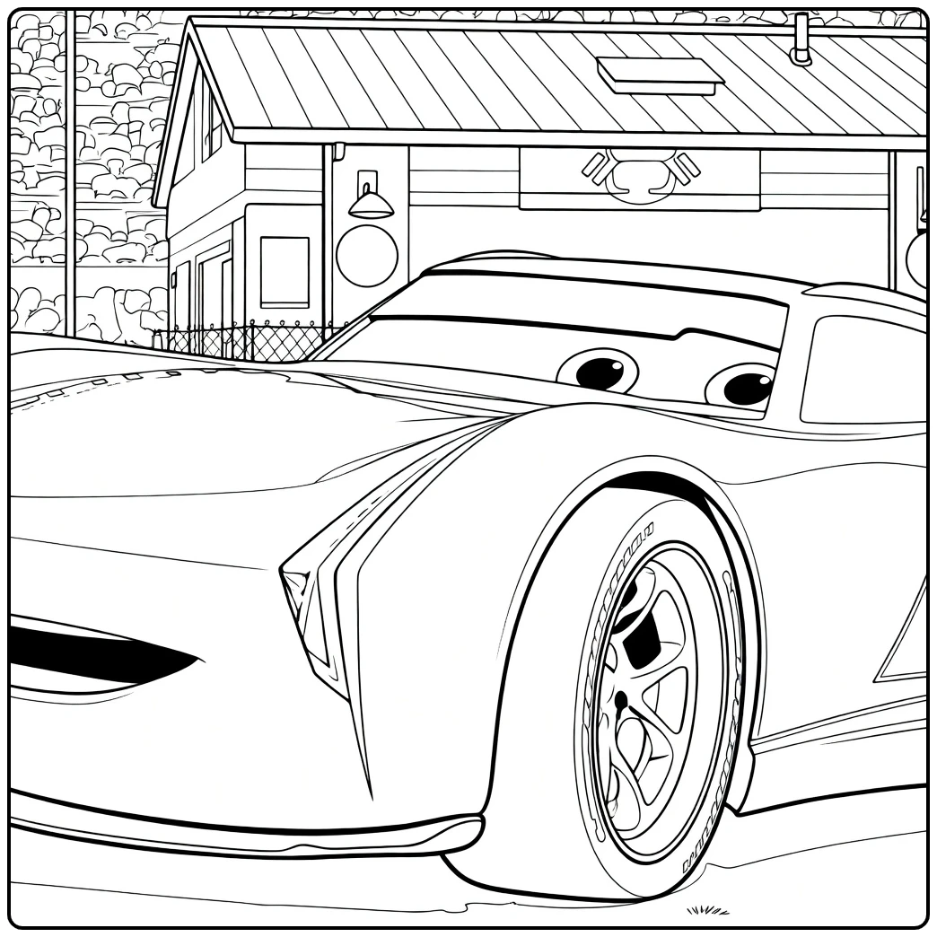 Jackson Storm Kleurplaat raceauto Cars 3 pitstop