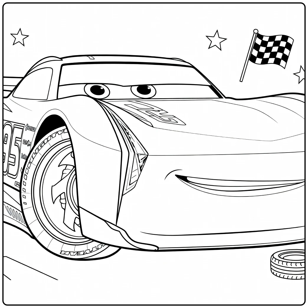 Jackson Storm Kleurplaat Cars 3 raceauto nr 20 vlag