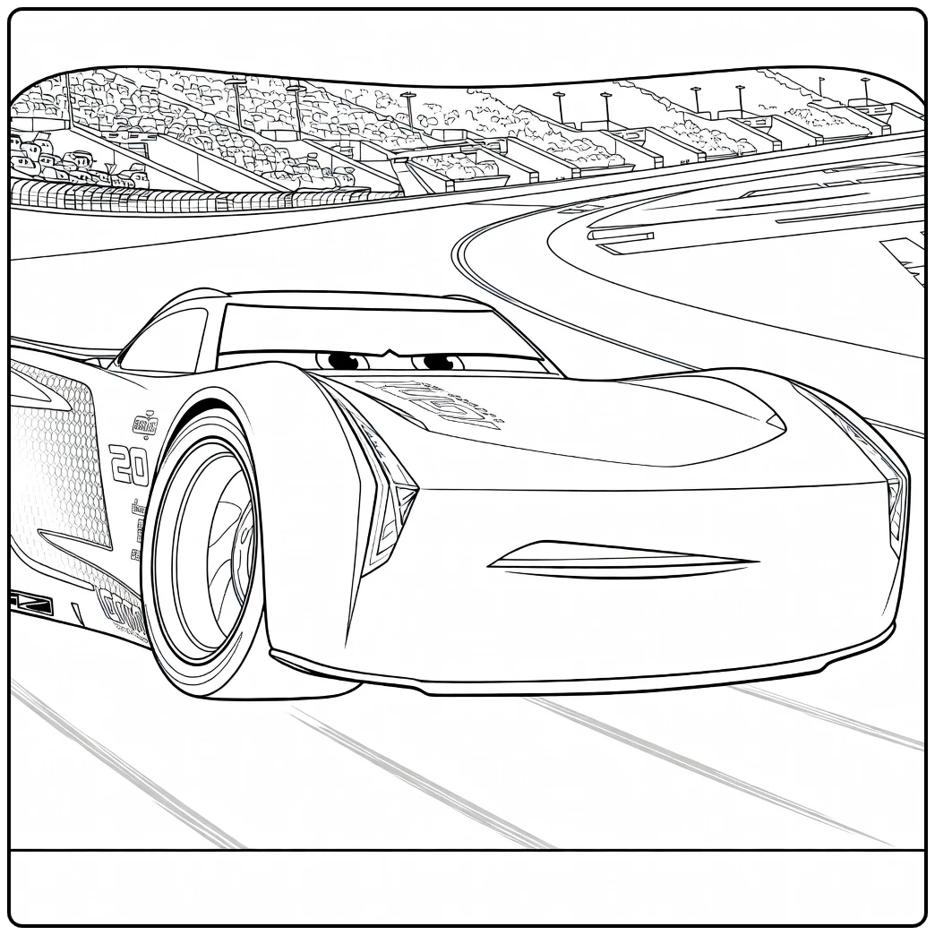 Jackson Storm Kleurplaat raceauto op circuit Cars 3