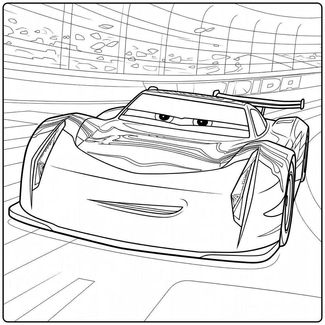 Jackson Storm Kleurplaat raceauto op circuit Cars 3