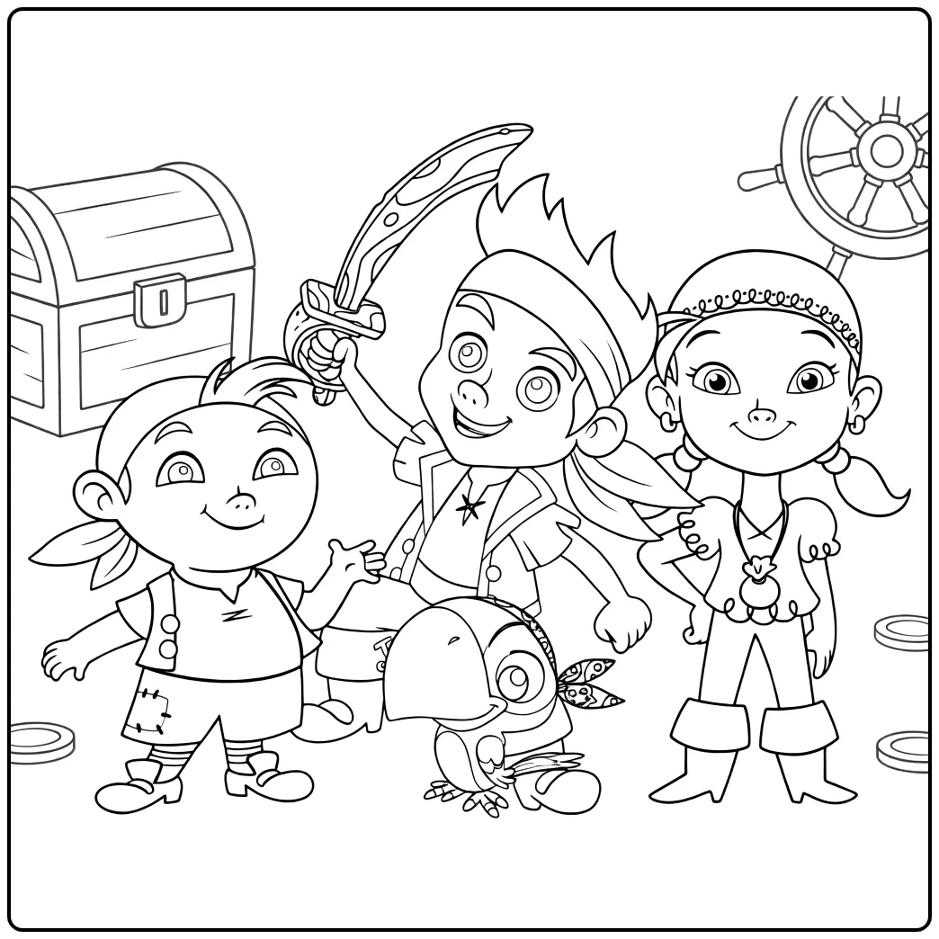 Jake and the Never Land Pirates Kleurplaat met schat en zwaard