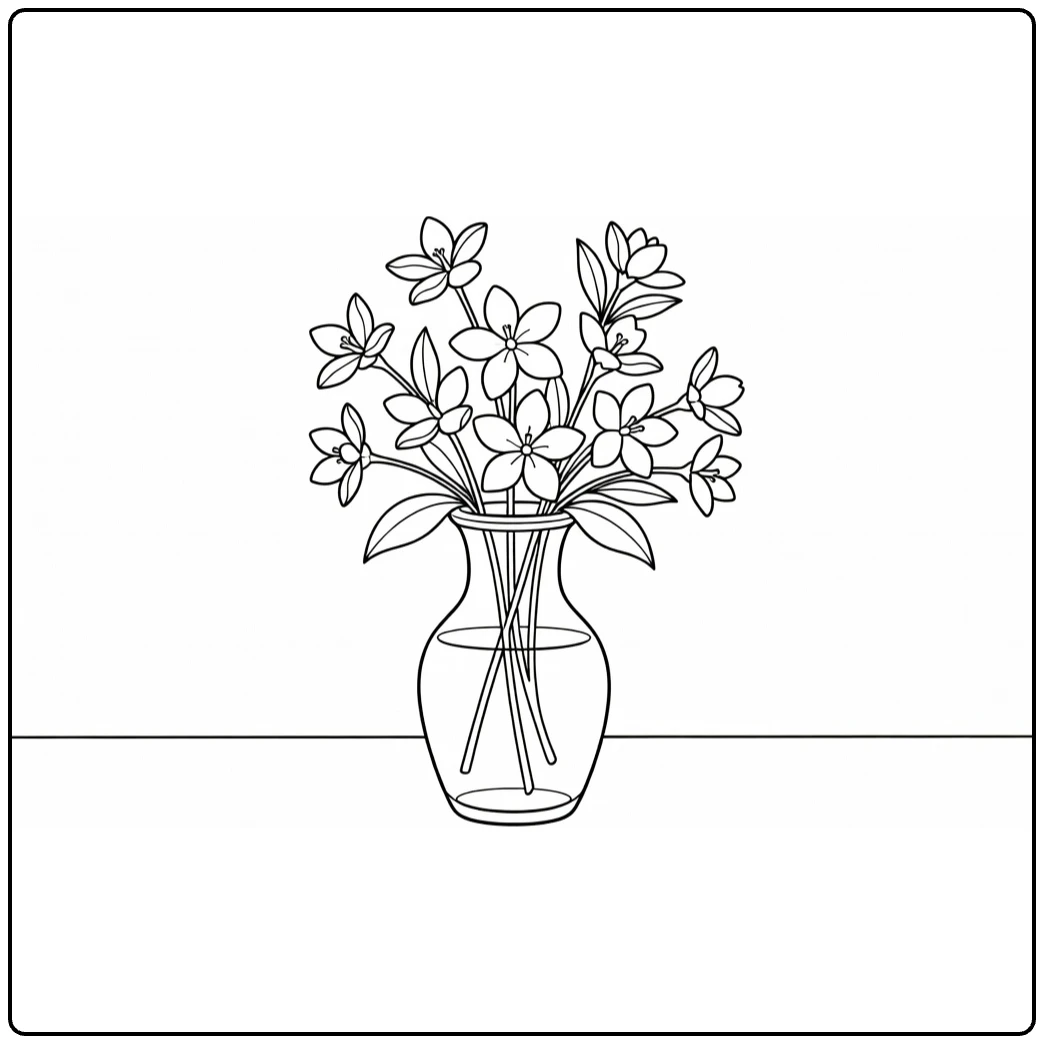 jasmijn kleurplaat met jasmijn bloemen in vaas