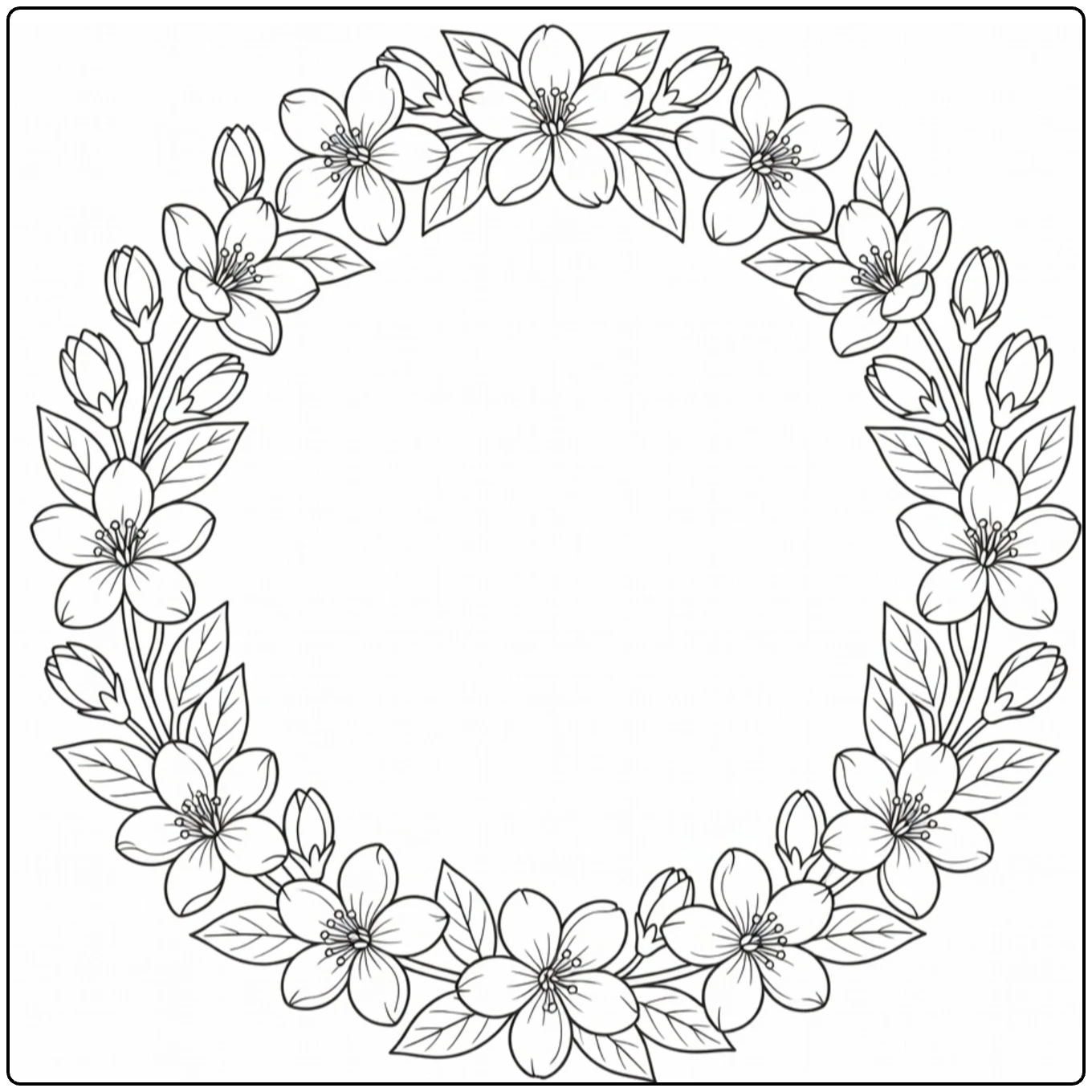jasmijn kleurplaat van een krans met jasmijn bloemen en bladeren