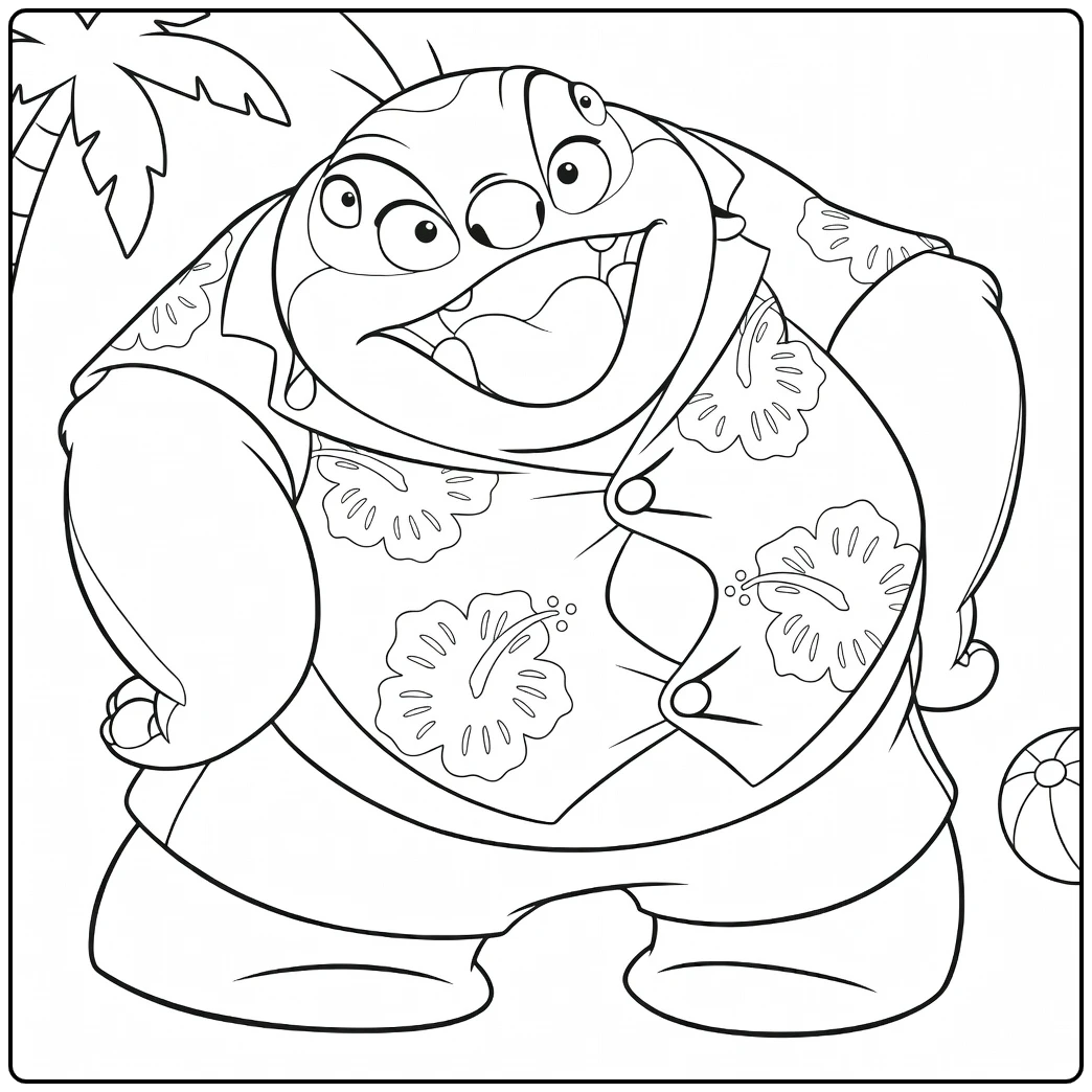 Jumba Kleurplaat van Jumba in hawaïaans shirt met palm