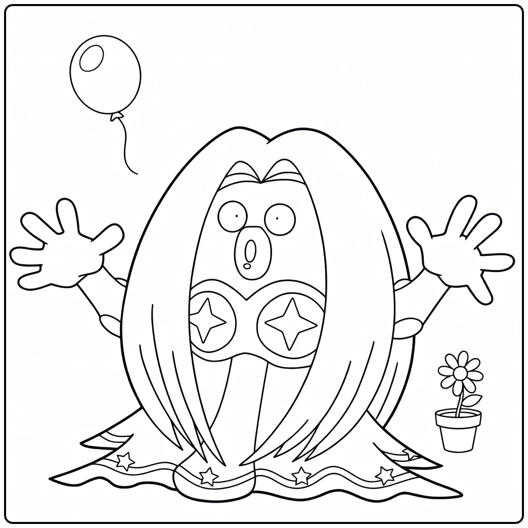 Jynx kleurplaat Pokémon met ballon, sterjurk en madeliefje