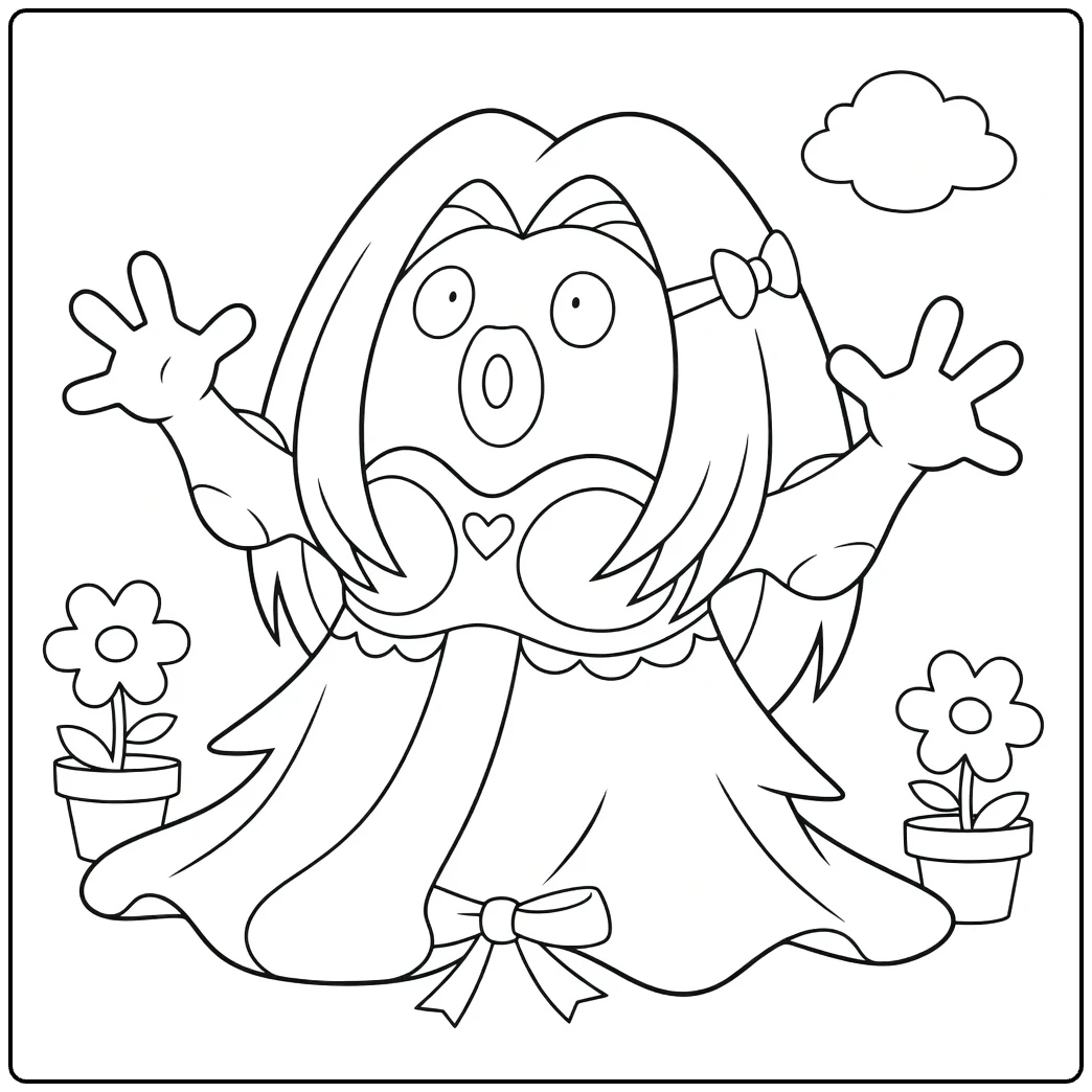 Jynx Kleurplaat schattig met jurk bloemen