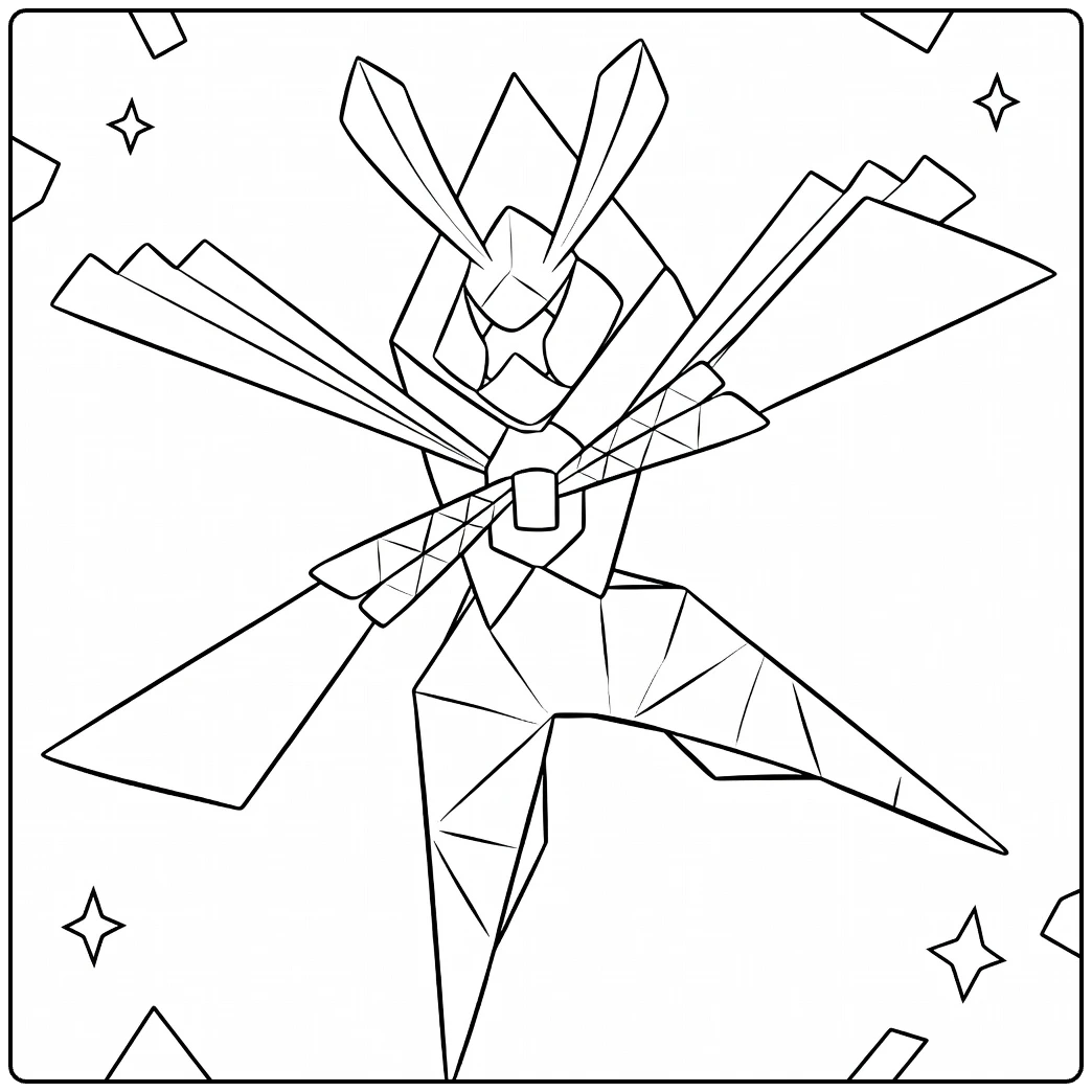Kartana kleurplaat: origami Pokémon Ultra Beast