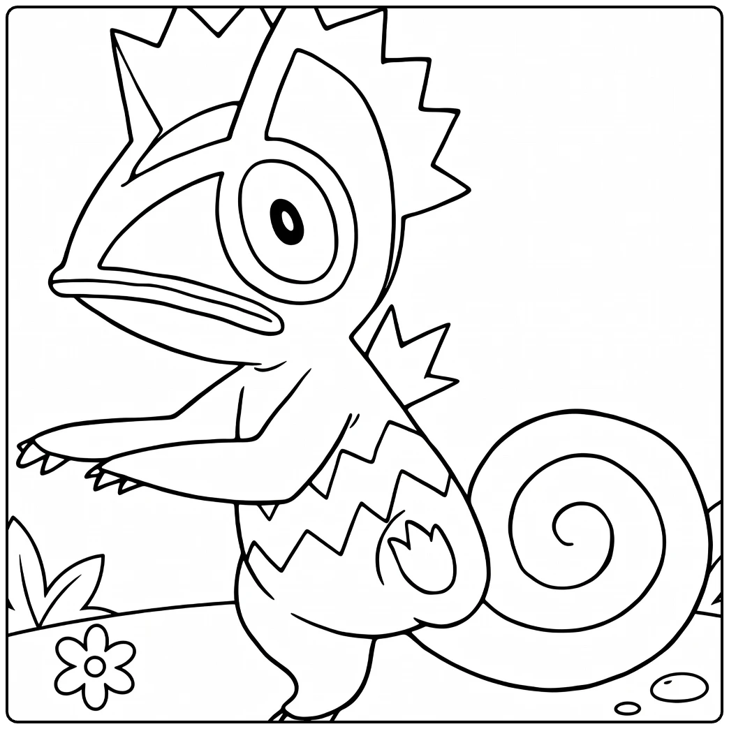 Kecleon kleurplaat: schattige Pokémon kameleon met kroon