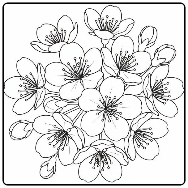 kersenbloesem kleurplaat met sakura bloemen en knoppen