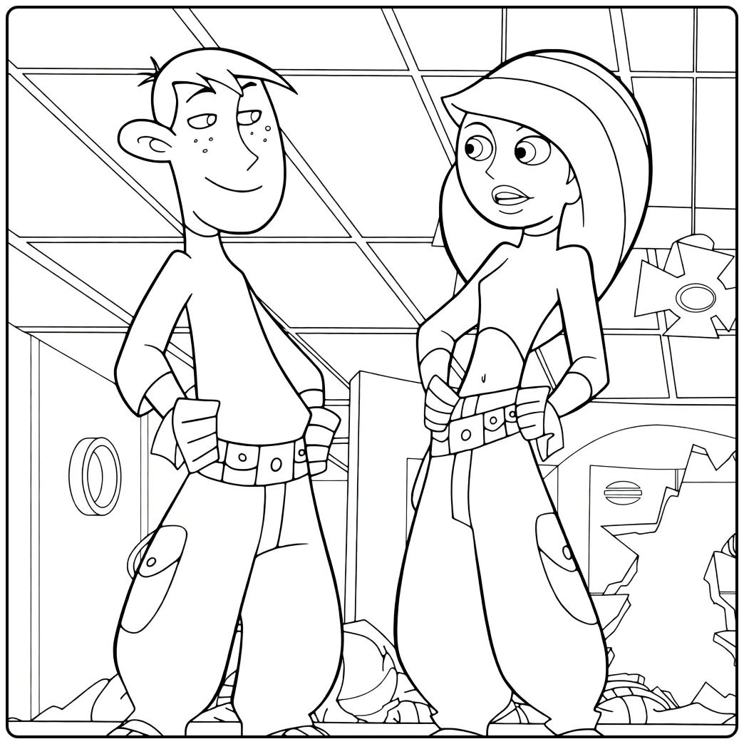 Kim Possible Kleurplaat met Ron Stoppable avontuur